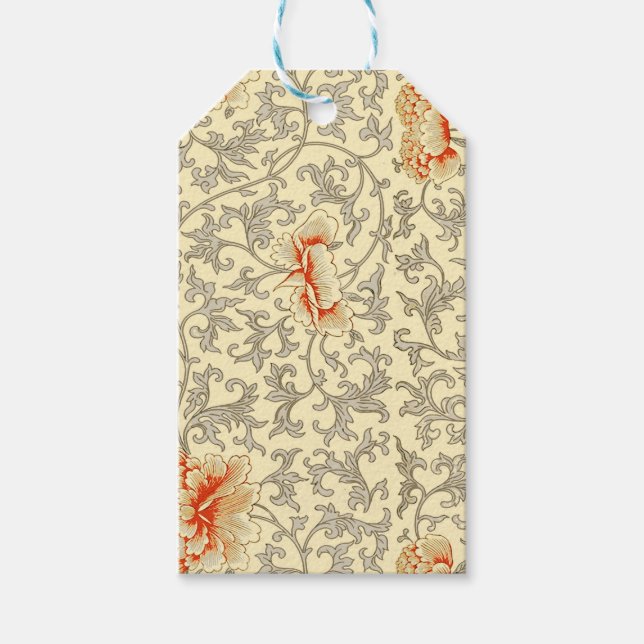 Étiquettes-cadeau Vintage rose gris botanique (Devant)