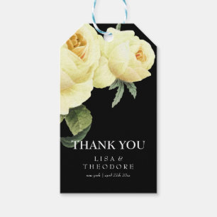 Étiquettes-cadeau Vintage rose jaune et noir merci mariage