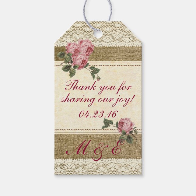 Étiquettes-cadeau Vintage Rose Mariage Hôte Faveur (Devant)