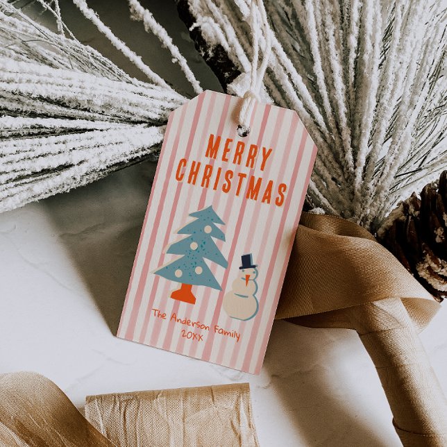 Étiquettes-cadeau Vintage rouge Noël amusant Illustré (Créateur téléchargé)