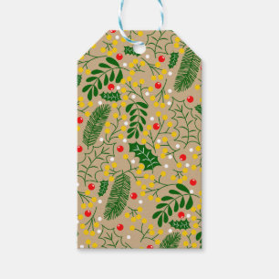 Étiquettes-cadeau Vintage Rustic Green Holly Berry Noël