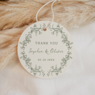 Étiquettes Cadeau Vintage Rustique  Sage Floral Frame Mariage