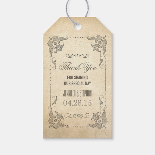 Étiquettes-cadeau Vintage Shabby et chic Merci Mariage (Devant)