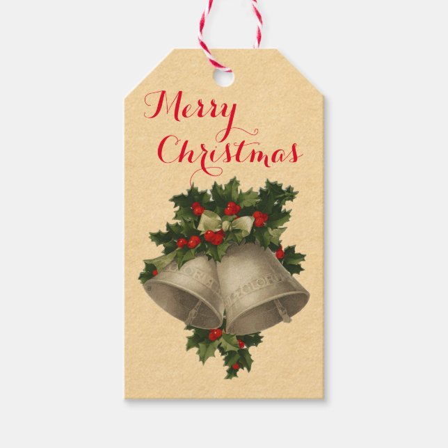 Étiquettes-cadeau Vintage Silver Christmas Bells Holiday Cadeaux Tag (Devant)