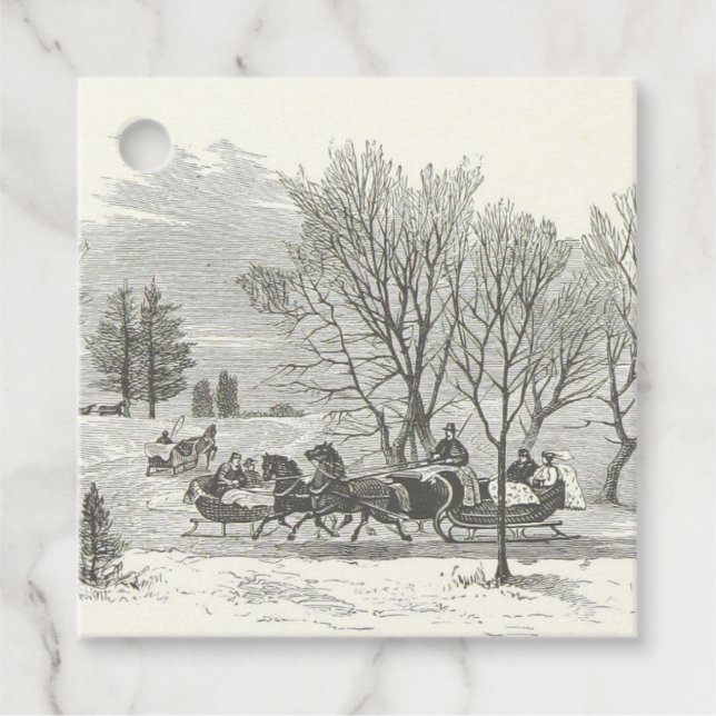 Étiquettes Cadeau Vintage Sleigh Ride Engraving (Devant)