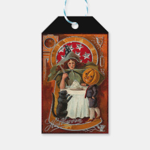 Étiquettes-cadeau Vintage sorcière d'Halloween couler sort avec bagu
