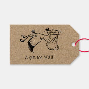 Étiquettes-cadeau Vintage Stork Livrant un bébé #1