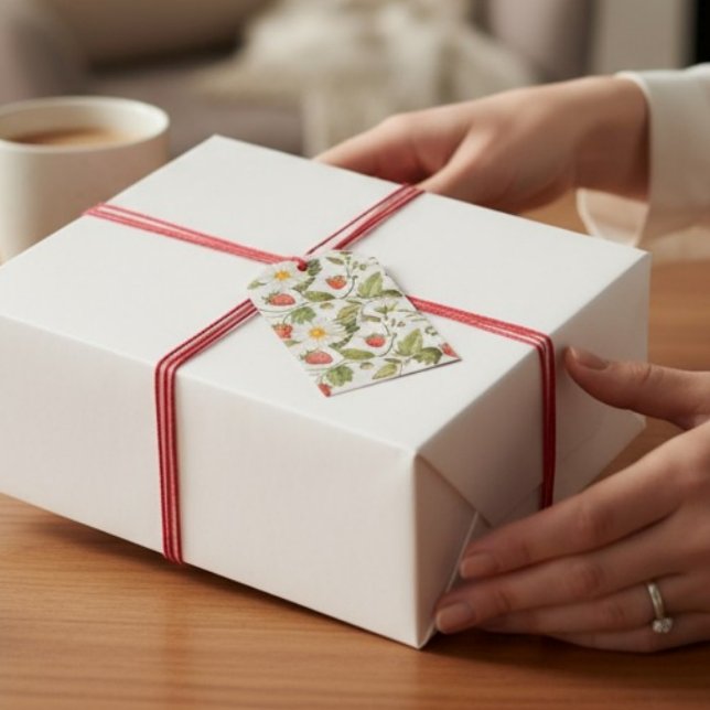 Étiquettes-cadeau Vintage Strawberry Daisy Botanical Pattern  (Créateur téléchargé)