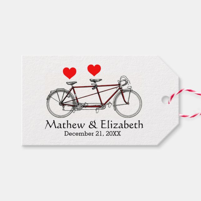 Étiquettes-cadeau Vintage Tandem Vélo Tandem Personnalisé Mariage (Devant (Horizontal))