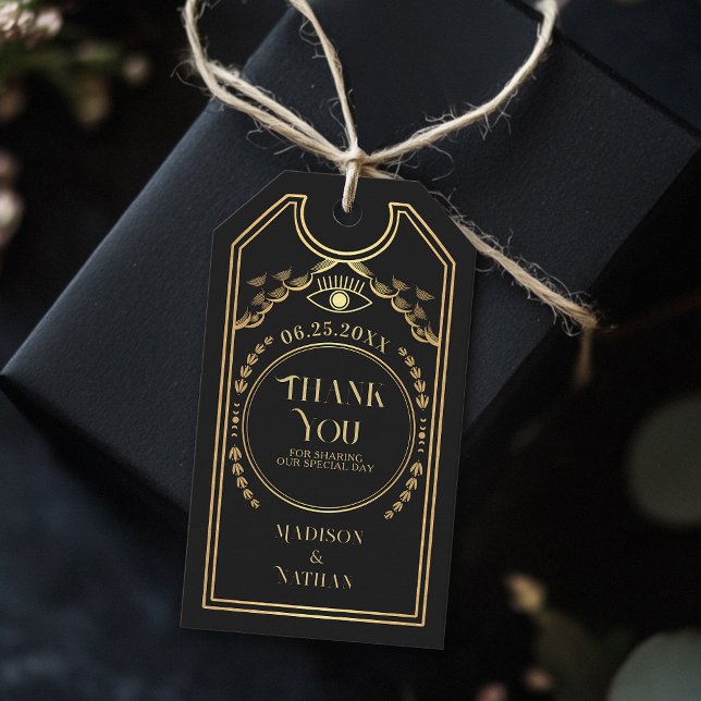 Étiquettes-cadeau Vintage Tarot or Mariage gothique Merci (Créateur téléchargé)