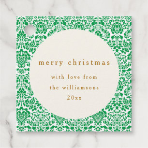 Étiquettes Cadeau Vintage vert Damask Festif Custom Christmas