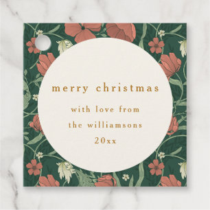 Étiquettes Cadeau Vintage Vert Rouge Floral Personnalisé Joyeux Noël