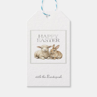 Étiquettes-cadeau Vintage Watercolor Lamb  Rabbit Silver Foil Easter