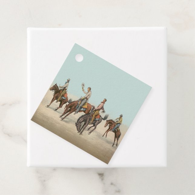 Étiquettes Cadeau Vintage Western 4 Cowboys à cheval (En situation)