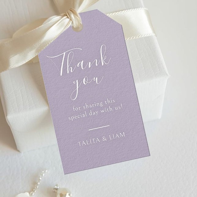 Étiquettes-cadeau Violet Lavender | Chic Script Remerciement Mariage (Créateur téléchargé)