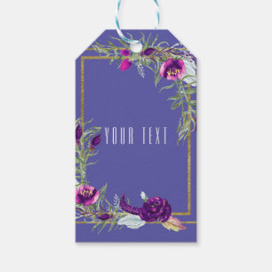 Étiquettes-cadeau Violet ultra pourpre et or floral bohème Favor
