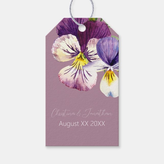 Étiquettes-cadeau Violettes aquarelles romantiques sur fond violet p (Devant)