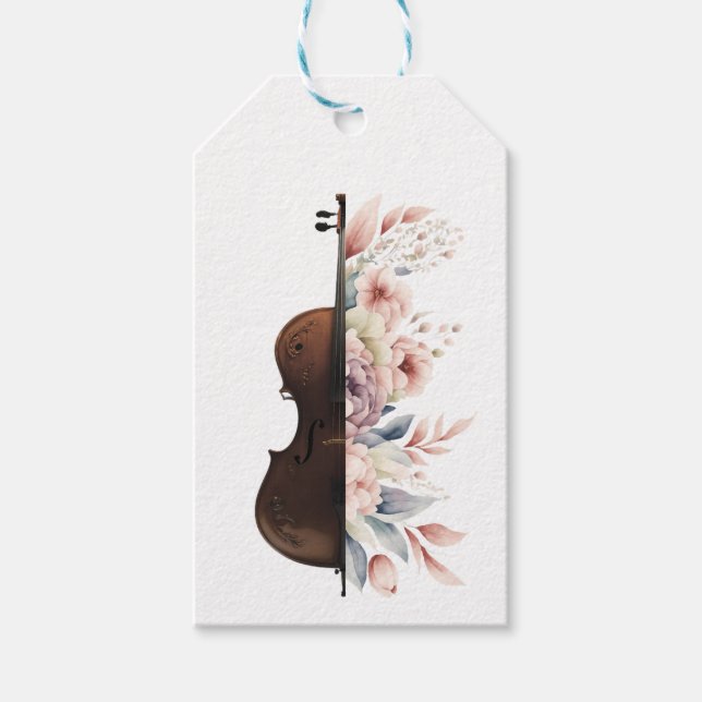 Étiquettes-cadeau Violon aux fleurs. (Devant)
