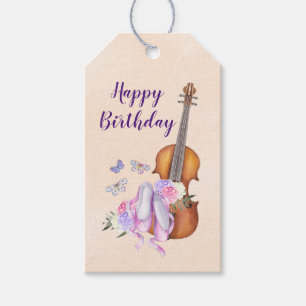 Étiquettes-cadeau Violon, Chaussons de Ballet et Papillons Anniversa