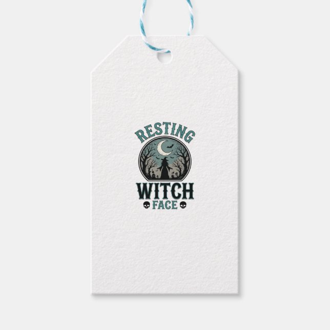 Étiquettes-cadeau Visage de sorcière au repos design Halloween vinta (Devant)