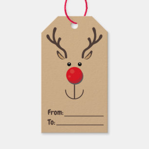 Étiquettes-cadeau Visage minimaliste de rennes mignonne Brown