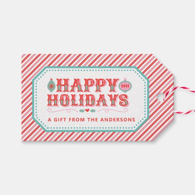 Étiquettes-cadeau Visage Père Noël joyeux | Joyeuses fêtes (Devant (Horizontal))