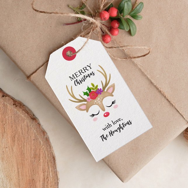 Étiquettes-cadeau Visage personnalisé de rennes de Noël (A cute gift tag for finishing off your Christmas present wrapping.)