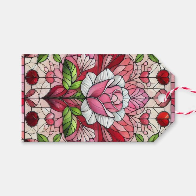 Étiquettes-cadeau vitrail floral Saint-Valentin (Devant (Horizontal))