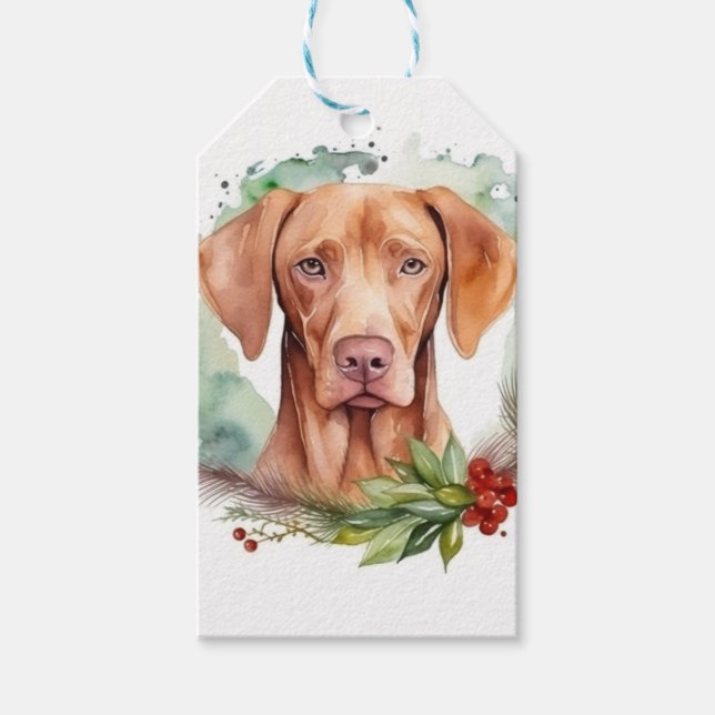 Étiquettes-cadeau Vizsla Christmas Wreath Festive Pup (Devant)