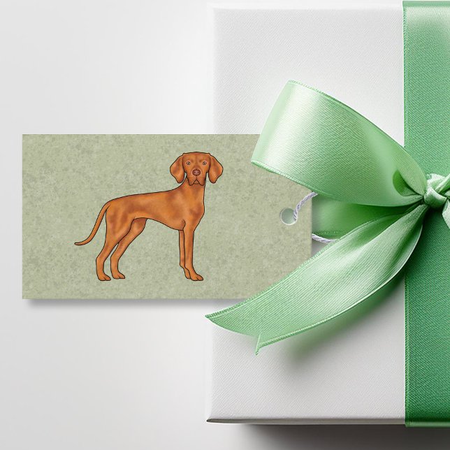 Étiquettes-cadeau Vizsla Hongroise mignonne Pointeur de dessin vert  (Créateur téléchargé)