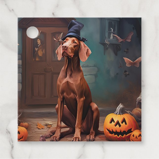 Étiquettes Cadeau Vizsla Potirons Halloween Effrayant (Devant)
