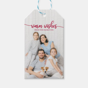 Étiquettes-cadeau Vœux chauds Rouge Script Photo personnalisée Noël