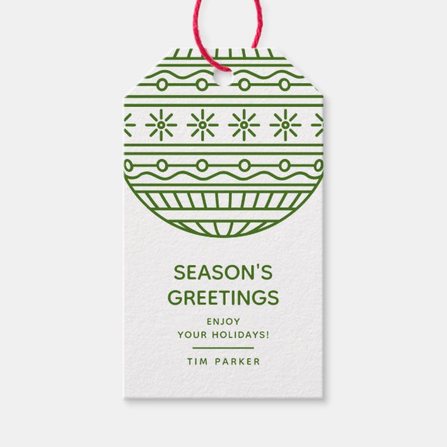 Étiquettes-cadeau Vœux de saison verte avec boule de Noël (Devant)