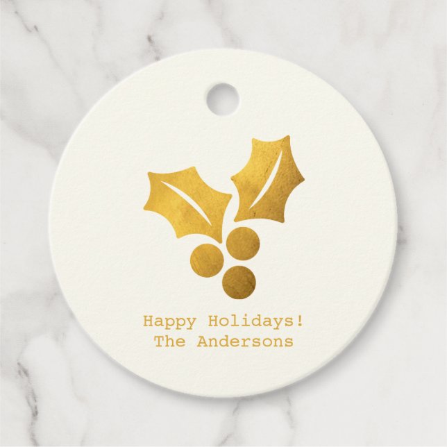 Étiquettes Cadeau Voeux simples ・ Sommier Gold Holly (Devant)