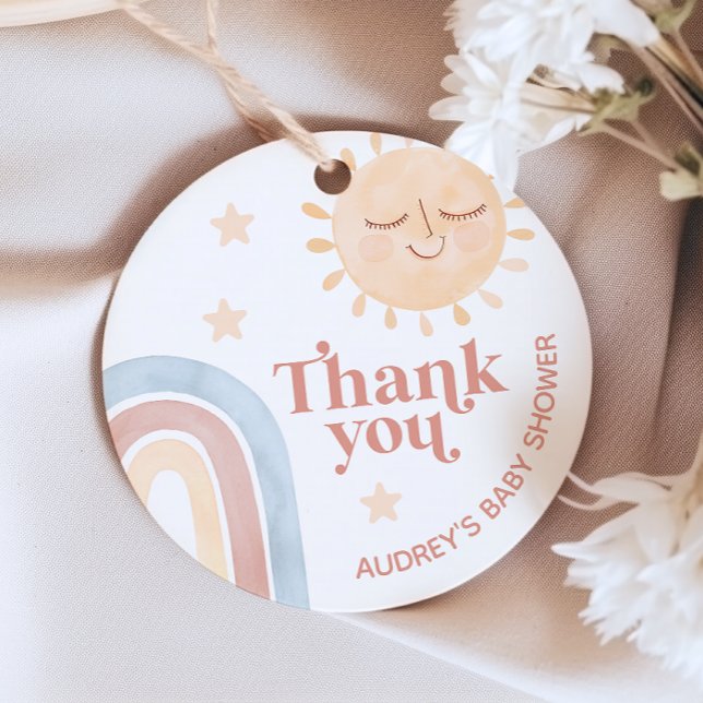 Étiquettes Cadeau Voici le Baby shower Boho Son Watercolor (Here Comes the Son Watercolor Boho Baby Shower Favor Hang Tags)