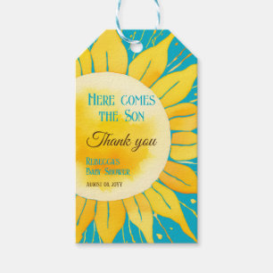 Étiquettes-cadeau Voici le Baby shower Son Boy Blue Sunshine