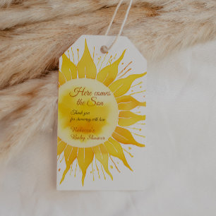 Étiquettes-cadeau Voici le Baby shower Son Jaune soleil