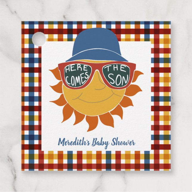 Étiquettes Cadeau Voici le Fils Plaid Baby Boy Shower (Devant)