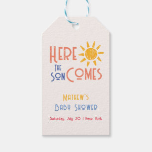 Étiquettes-cadeau Voici Le Son Minimal Rétro Baby shower Soleil