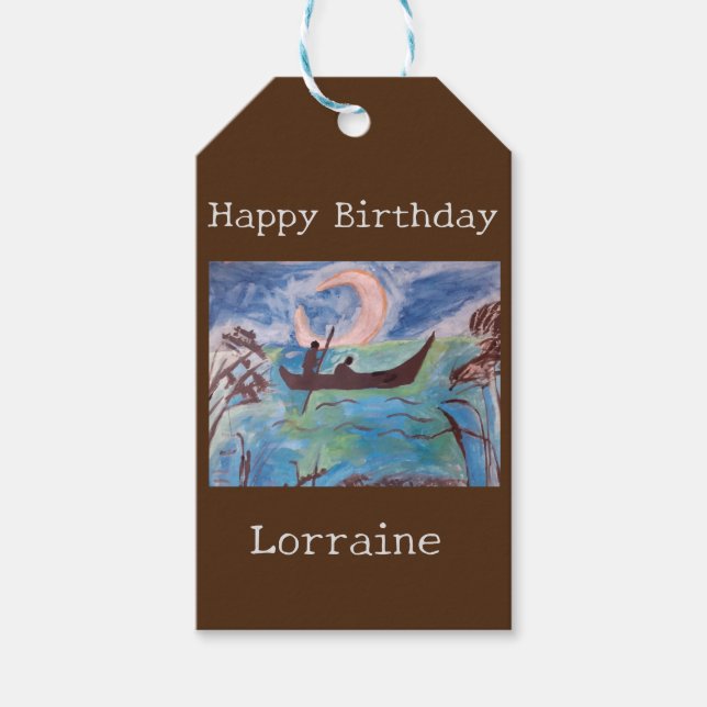 Étiquettes-cadeau Voile Par Lune Anniversaire (Devant)