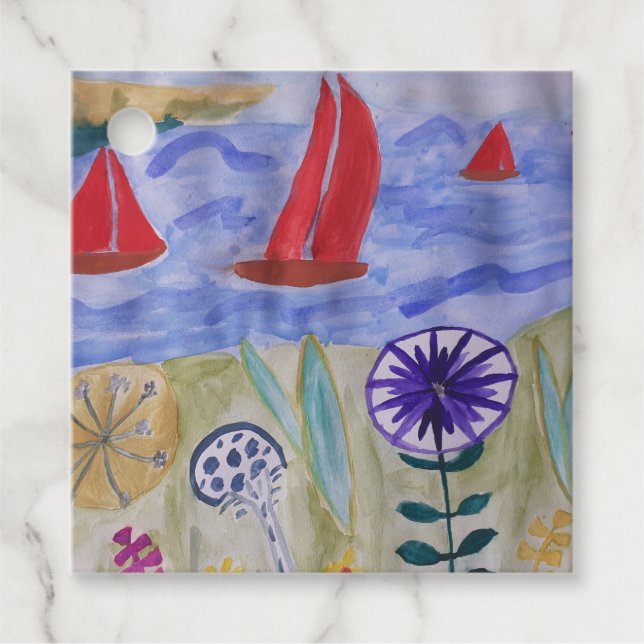 Étiquettes Cadeau Voiles et fleurs rouges (Devant)