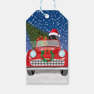 Étiquettes-cadeau Voiture De Conduite De Chien De Terre-Neuve À Noël
