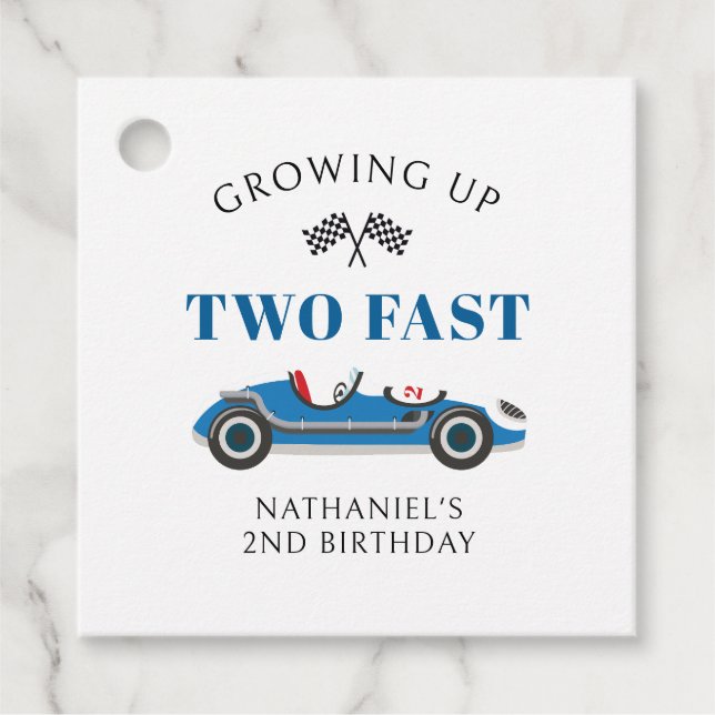 Étiquettes Cadeau Voiture de course 2e anniversaire Merci (Devant)