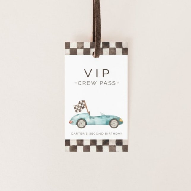 Étiquettes-cadeau Voiture de course bleue drôle  (Créateur téléchargé)