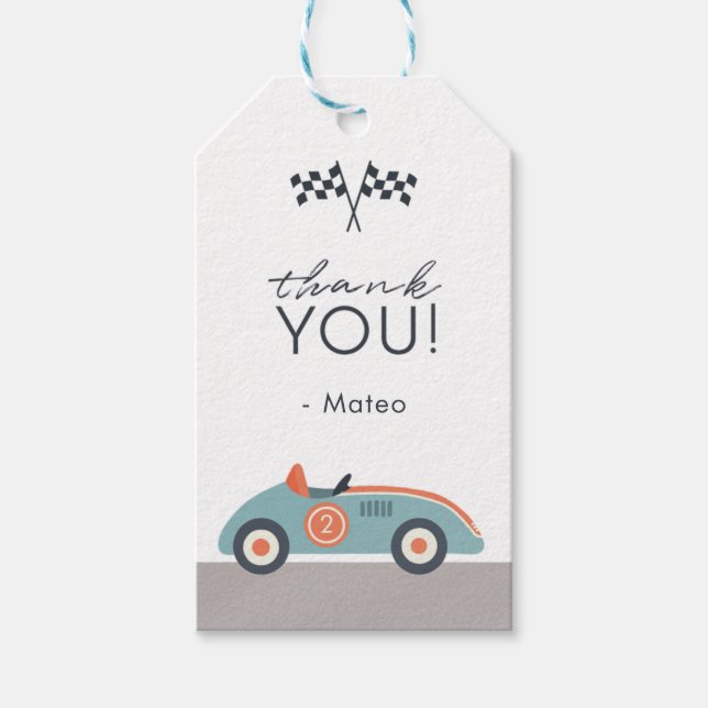 Étiquettes-cadeau Voiture de course Deux Fast 2 Curieux Merci d'anni (Devant)
