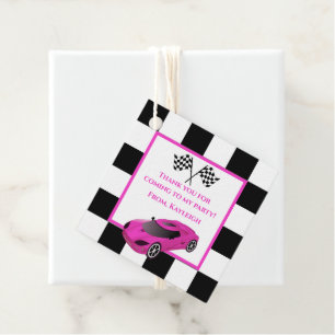 Étiquettes Cadeau Voiture de course rose Parti Anniversaire de enf