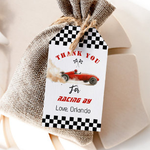 Étiquettes-cadeau Voiture de course rouge Garçon course anniversaire