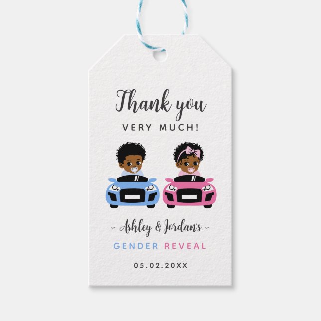 Étiquettes-cadeau Voiture Race Black Gender Reveillez Merci Favor Ta (Devant)