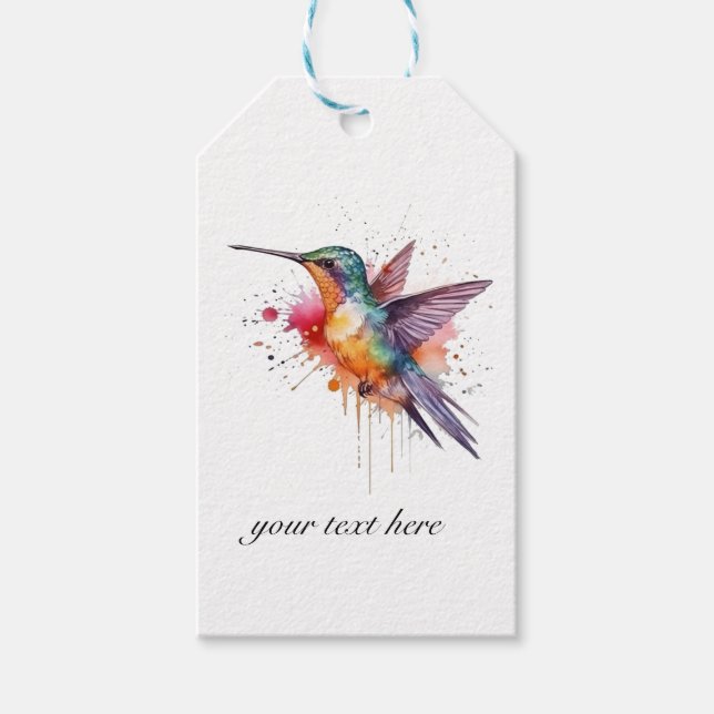 Étiquettes-cadeau Vol coloré, aquarelle colibri personnalisé (Devant)