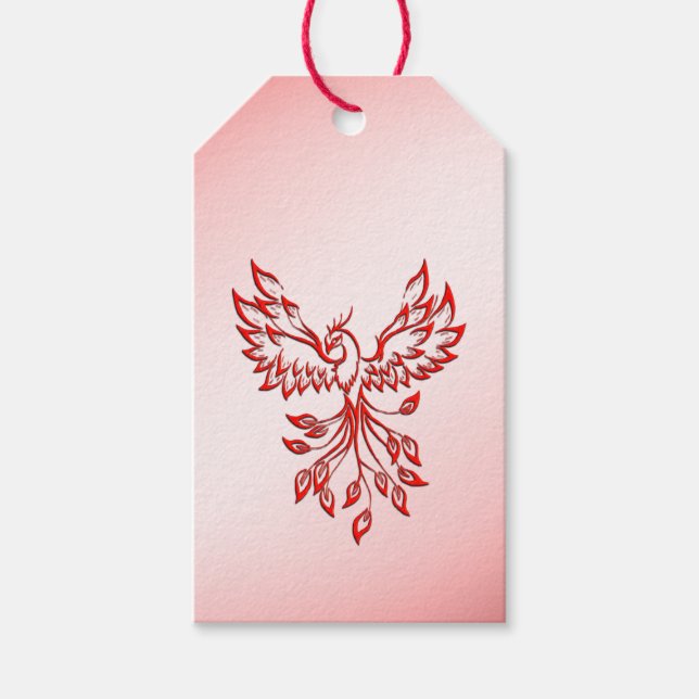 Étiquettes-cadeau Vol d'un Phoenix rouge sur rose (Devant)